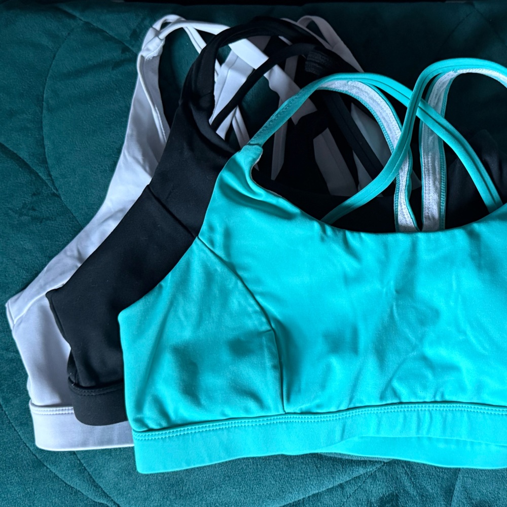 Running Girl Set of Teal, Black, and White Sports Bras